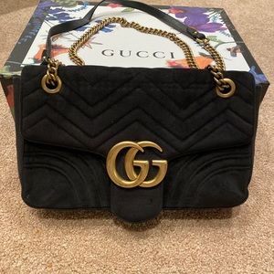 Gucci Marmont Matelasse Velvet large purse bag clutch chain black gold SOLD OUT!